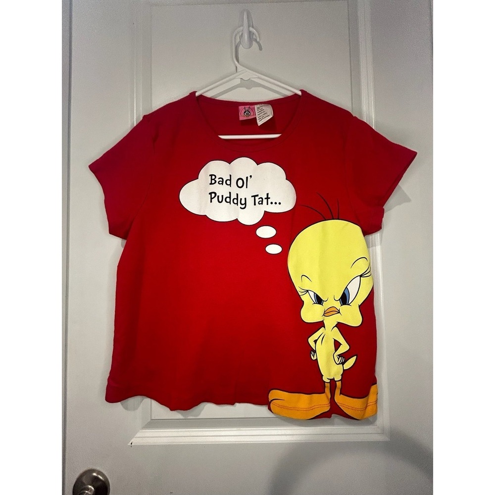 Vintage 90's Looney Tunes Tweety Bird Bad Ol Puddy Tat Risen Print Womens Shirt